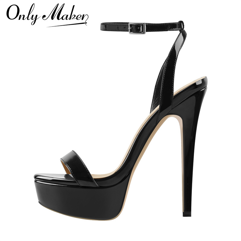 Casual Sandal Leather - รองเท้าส้นสูงแบบส้นเข็มสำหรับผู้หญิง ยี่ห้อ Onlymaker ปลายเปิด สายรัดข้อเท้า ดีไซน์เซ็กซี่