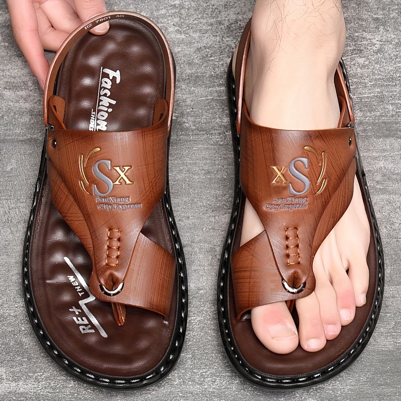 Flip Flop Leather Men - รองเท้าแตะหนังผู้ชายแบบสวม รุ่นใหม่สำหรับฤดูร้อน รองเท้าลำลองชายหาด ระบายอากาศได้ดี น้ำหนักเบา สวมใส่ได้สองแบบ