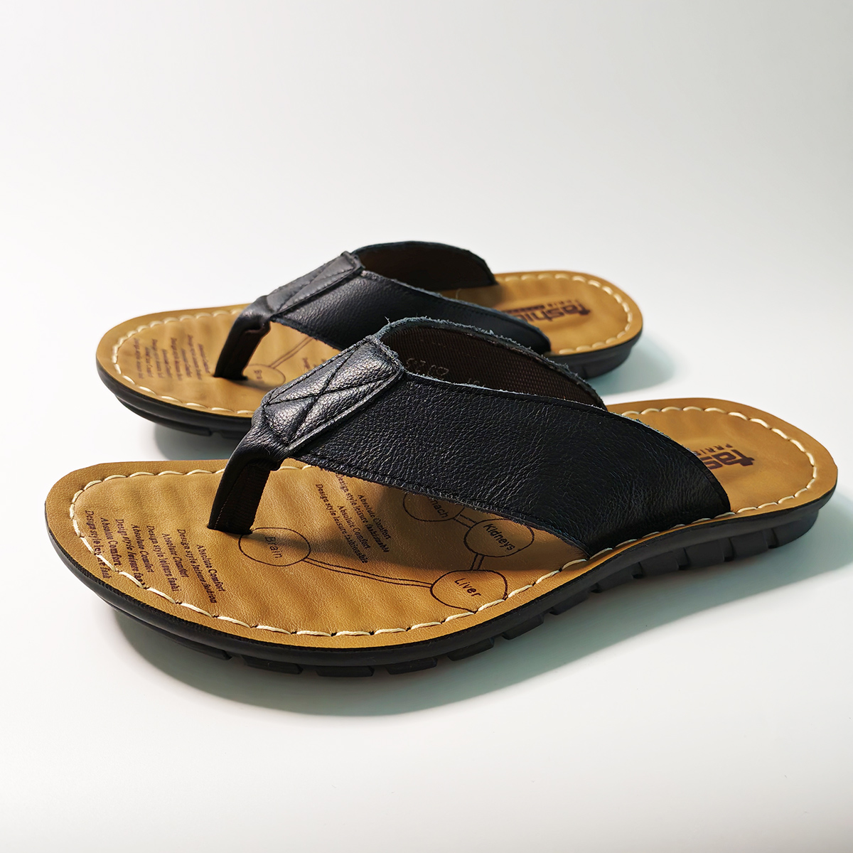 Flip Flop Leather Men - รองเท้าฤดูร้อนผู้ชายรองเท้าแตะหนังแท้รองเท้าแตะผู้ชายรองเท้าแตะแบบสวมสำหรับวันหยุดกันลื่นสีดำสีกากี A673