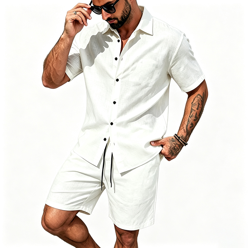 ชุดเซ็ตผ้าลินินสองชิ้นสำหรับผู - Short Linen Drawstring บทวิจารณ์และราคา