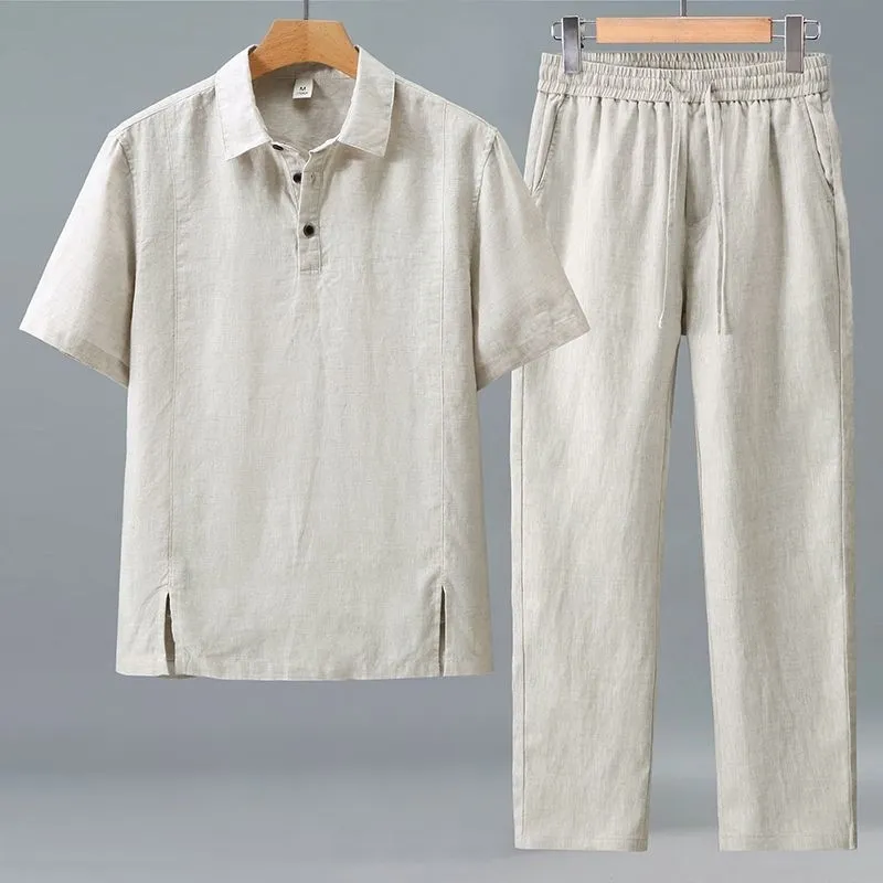 ชุดเซ็ตผ้าลินินสองชิ้นสำหรับผู - Short Linen Drawstring บทวิจารณ์และราคา