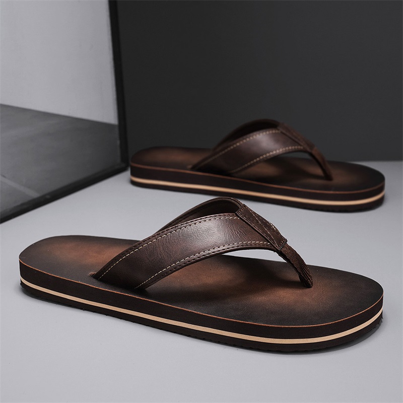 รองเท้าแตะหนังเทียมสไตล์วินเทจ - Flip Flop Leather Men บทวิจารณ์และราคา